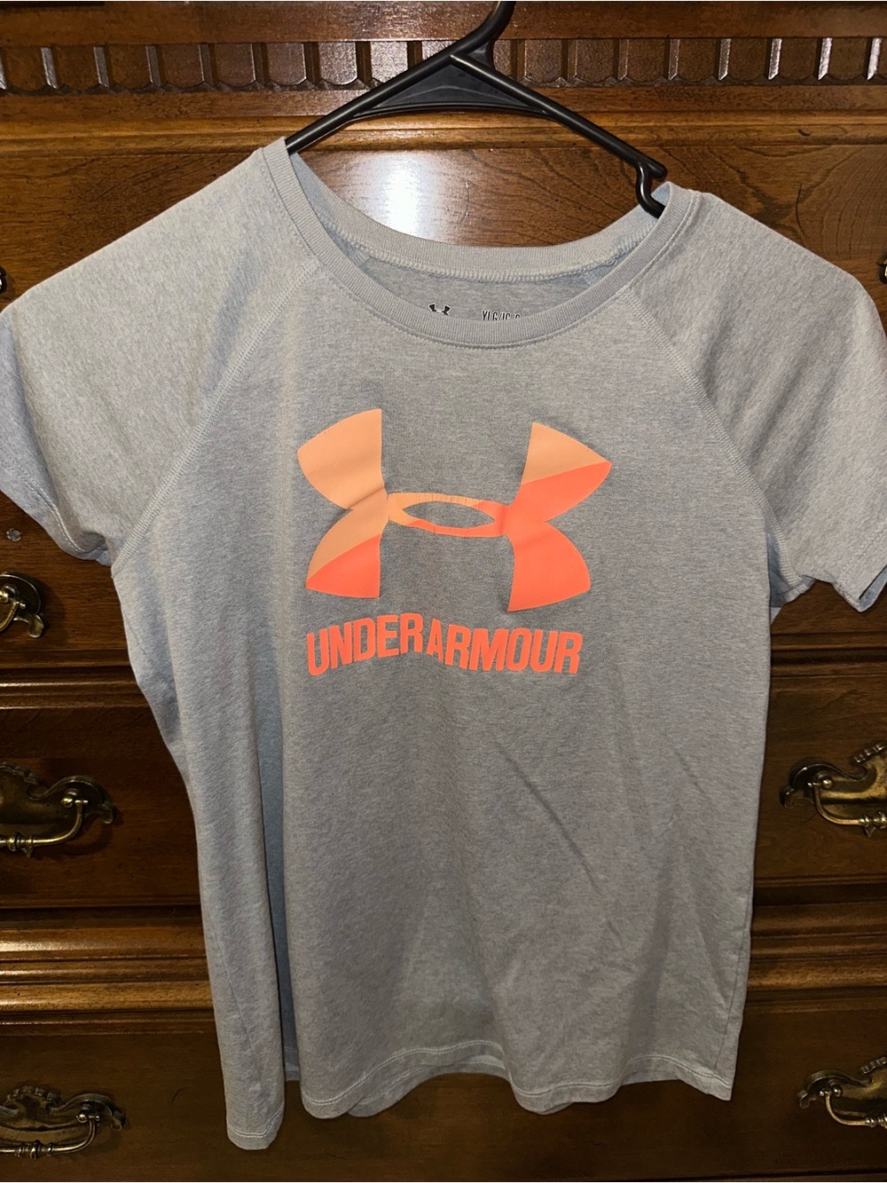 Under Armour Girls' Gray Shirt with coral Logo